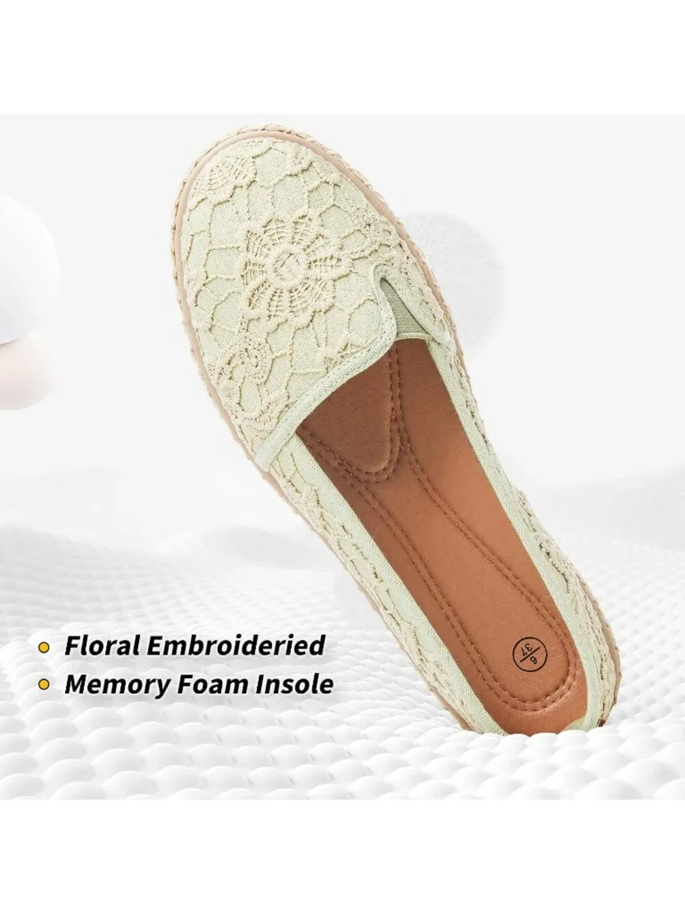Women's Green Rubber Flower Embroidered Comfortable Round Toe Casual Ballet Flat